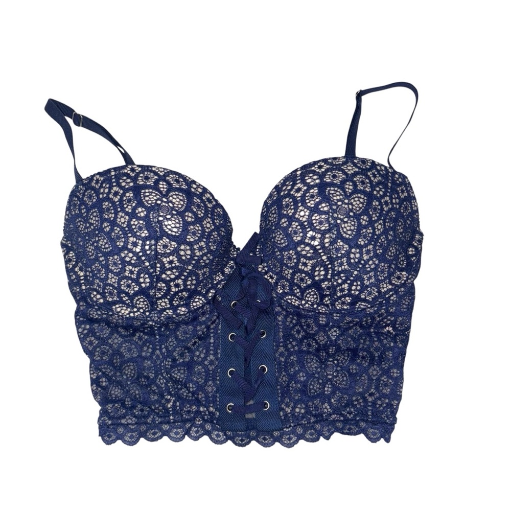 Victoria's Secret navy blue padded lace Corset Bra size 32D